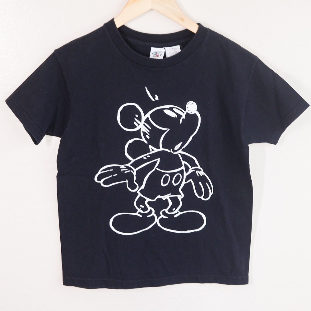 Vintage Disney Mickey & Co Kids Black‎ T-Shirt Puff Print Made in USA Size 7/8